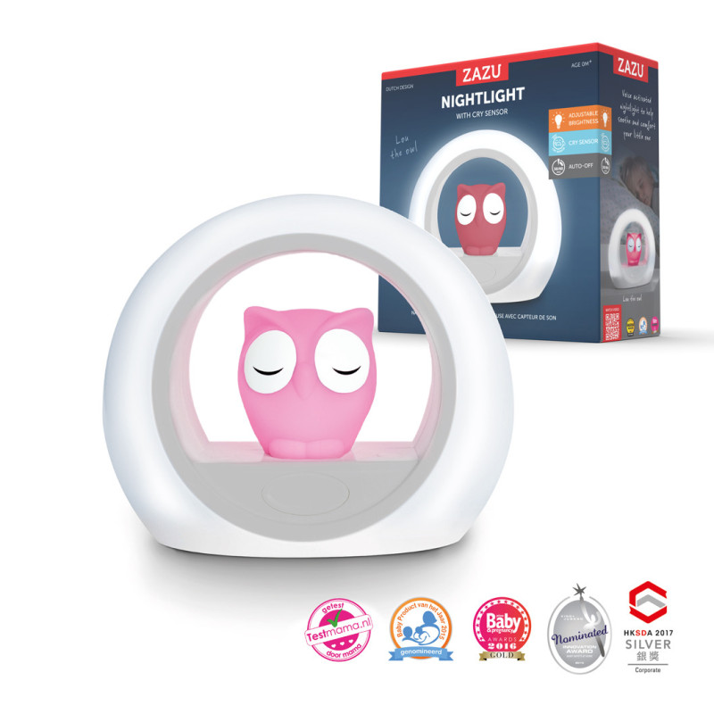 Нічник зі звуковою активацією Zazu совеня LOU рожевий