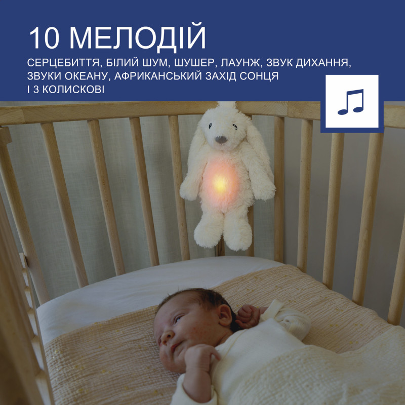 Музичний заспокійливий зайчик RO з нічником Zazu білий