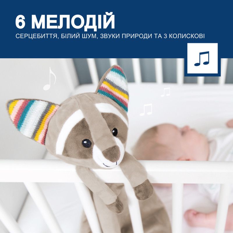 Комфортер з білим шумом та заспокійливими мелодіями Zazu Єнот ROBIN