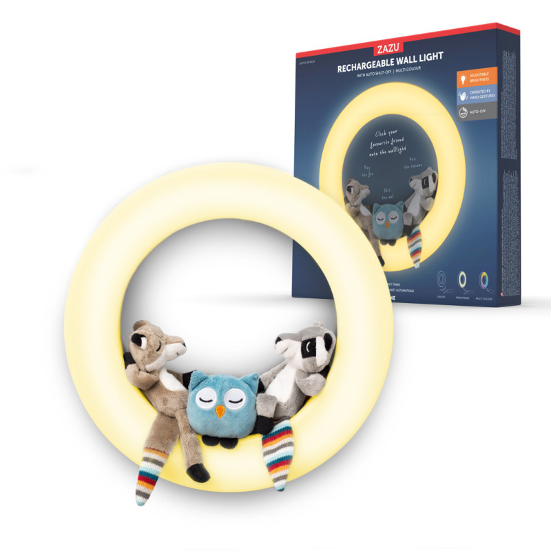 Настінний багатокольоровий світильник-нічник Zazu з м'якими іграшками на магніті WALL