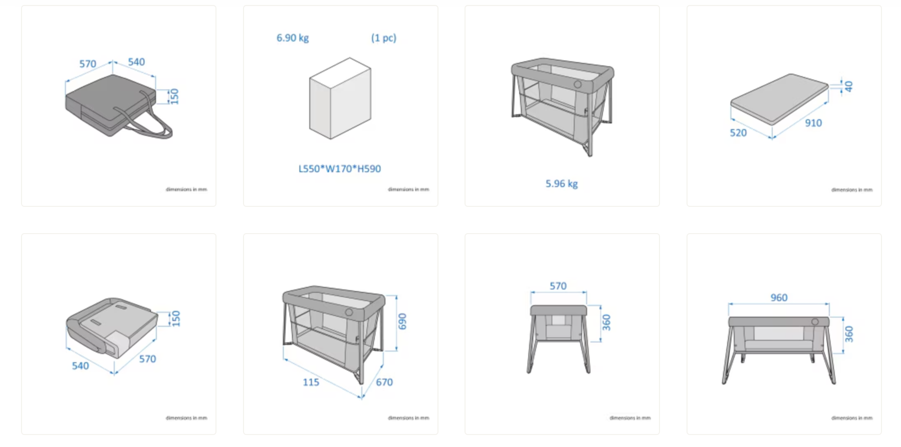 Maxi-Cosi Iris Travel Cot Розміри